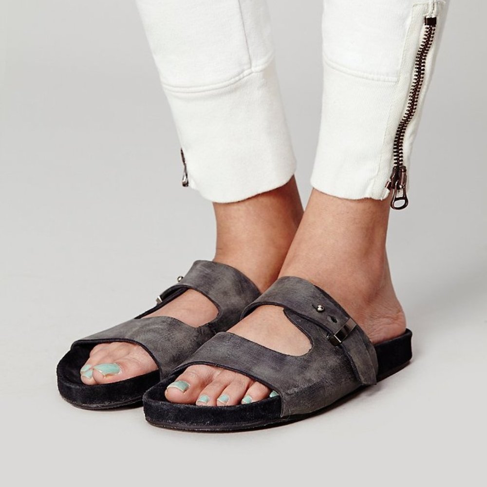 Free People leather flat slide sandals - Picture 2 of 9
